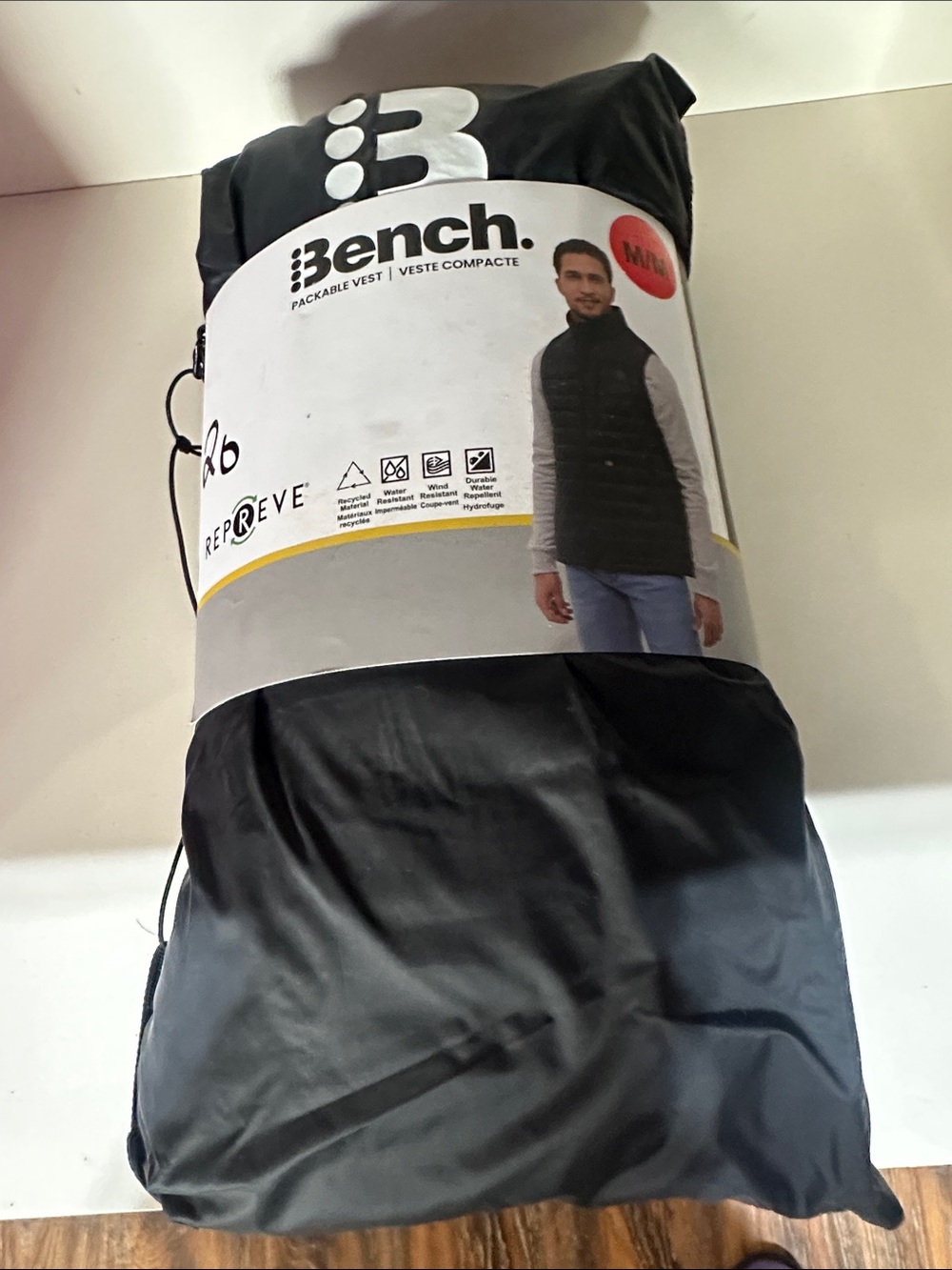 Bench Men's Packable Black Vest - Lightweight Travel Puffer